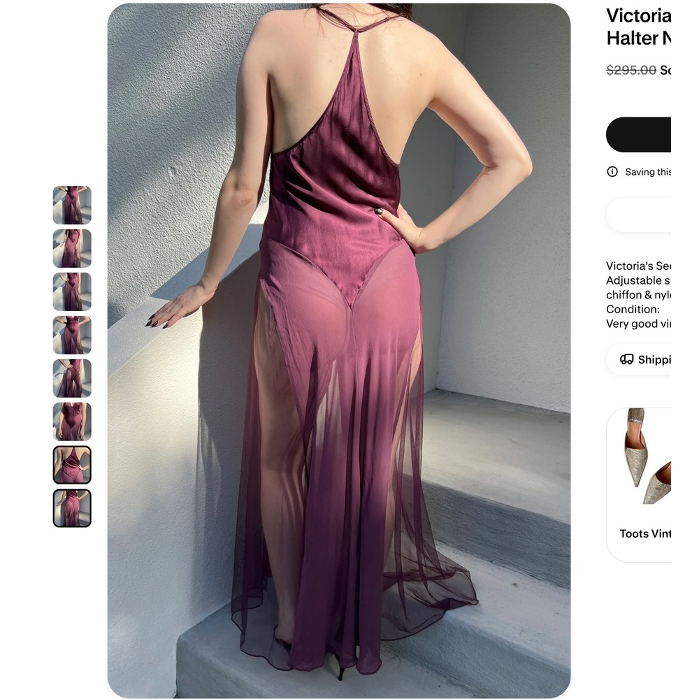 Victorias Secret | Vintage Y2K 2003 Plum Purple Silk Halter Maxi Chemise - Picture 9 of 13